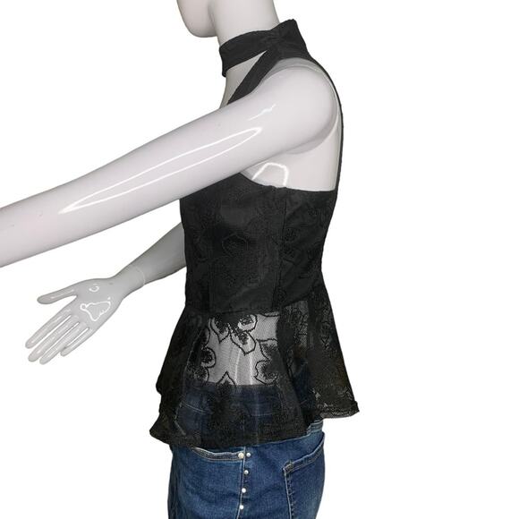 Charlotte Russe Halter Lace Top Black Zipper on back Size S Deep V - Picture 7 of 12